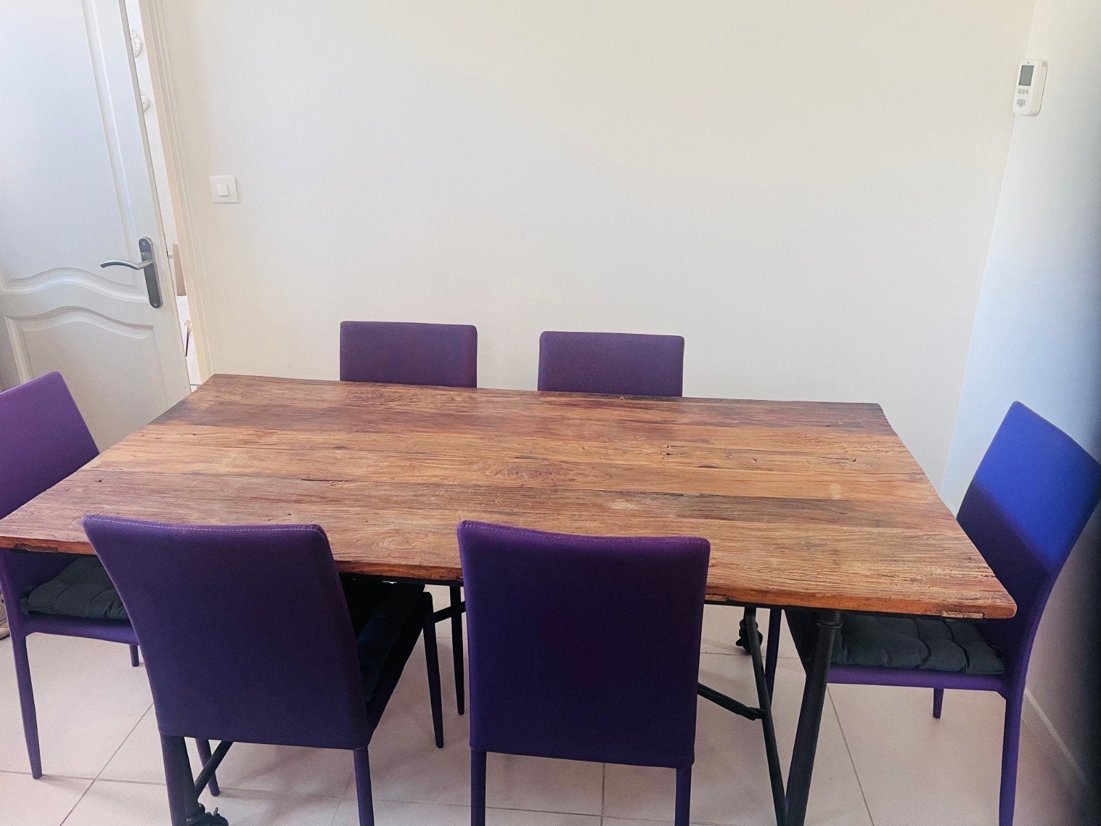 ensemble table bois métal industriel avec chaises, Enlèvement, Métal