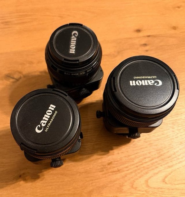 Canon 3 TS-E lenzen 24 - 45 - 90 mm (Tilt-shift), Ophalen, Zo goed als nieuw, Canon