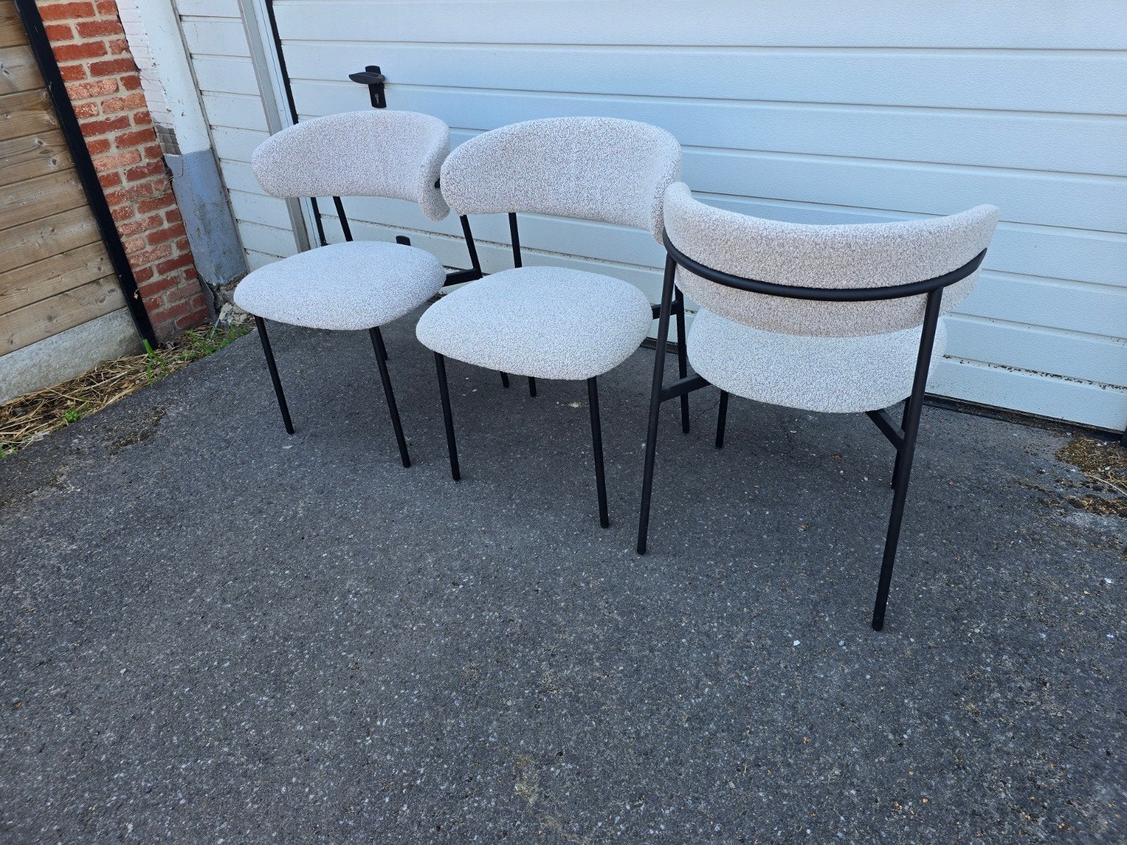 3 stoelen in bouclé, metalen frame. 110euro voor de 3, Enlèvement