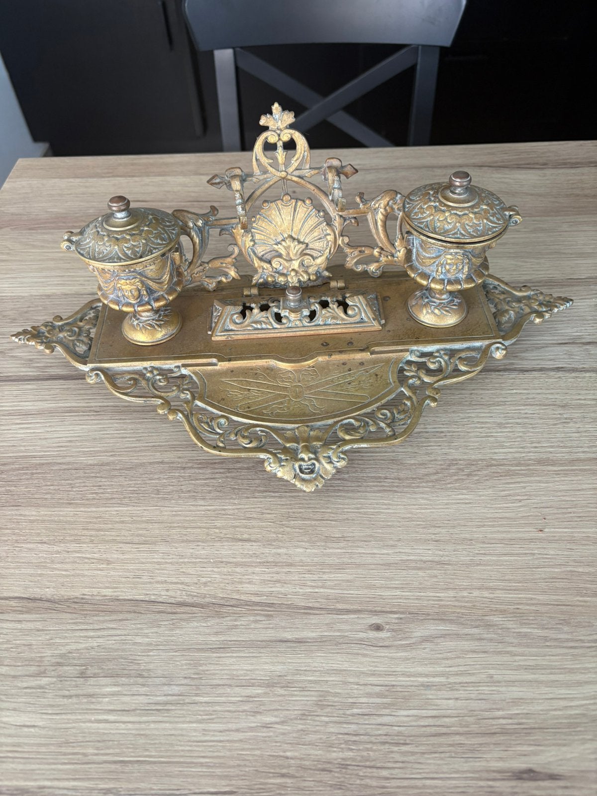 19e-eeuwse bronzen inktpot, A. Crokaert Bruxelles Nord., Ophalen, Zo goed als nieuw