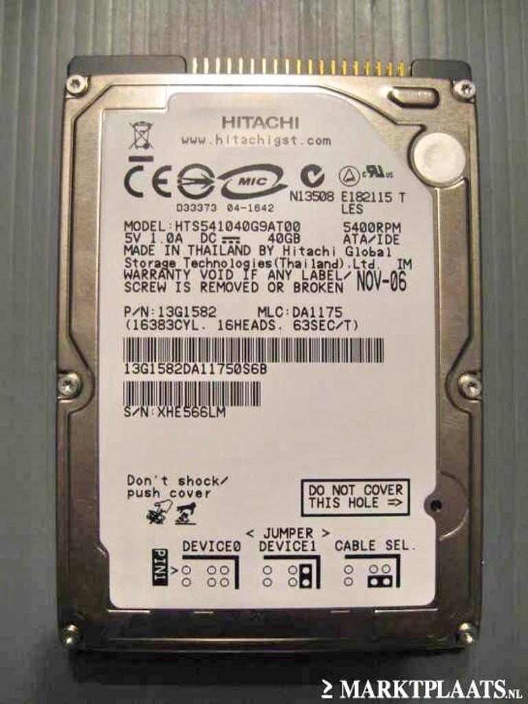 Hitachi 40GB 2,5" IDE 5400rpm laptop harddisk, Enlèvement ou Envoi, HDD, Interne, Utilisé