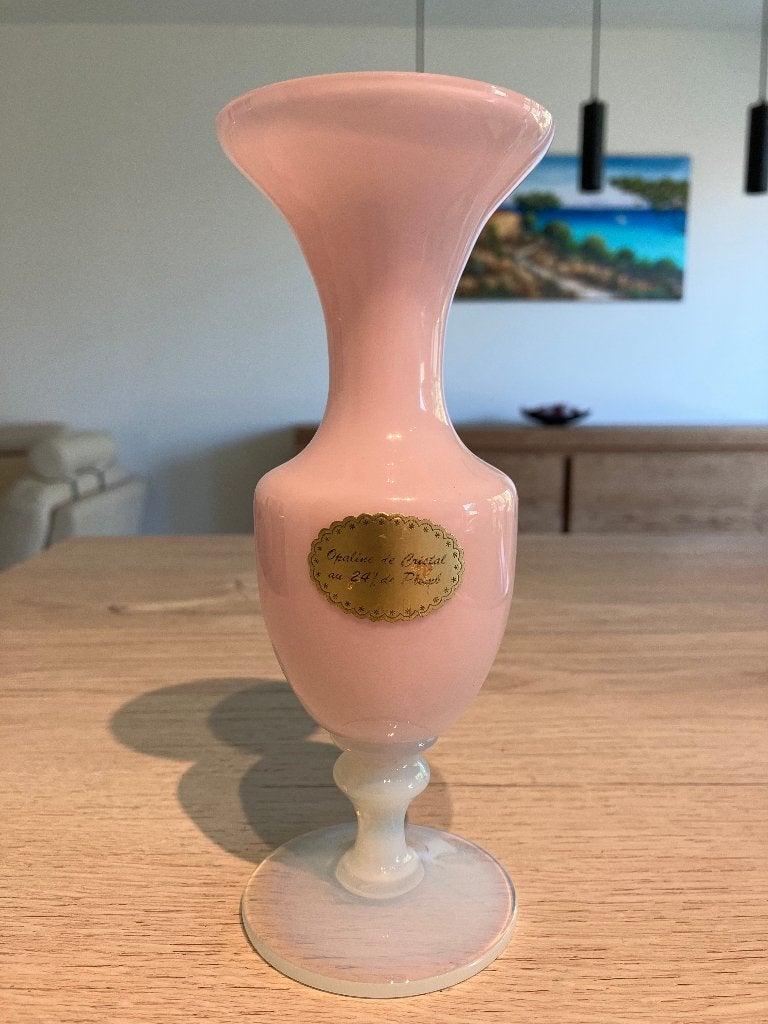 ANTIEK: Zeldzame Roze Vaas in Opaline van Kristal 24% Lood !, Ophalen of Verzenden