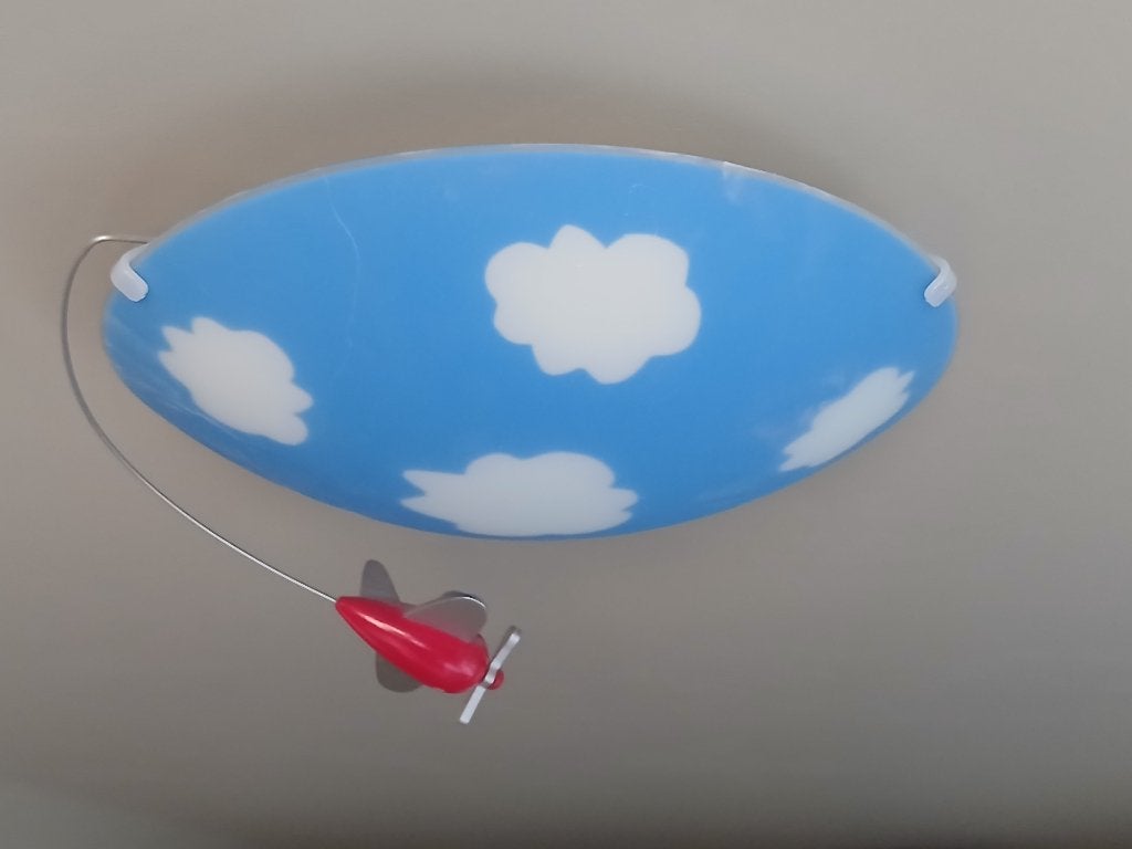 Plafondlamp met vliegtuigje, E27 (groot), Zo goed als nieuw, Plafondlamp, Glas
