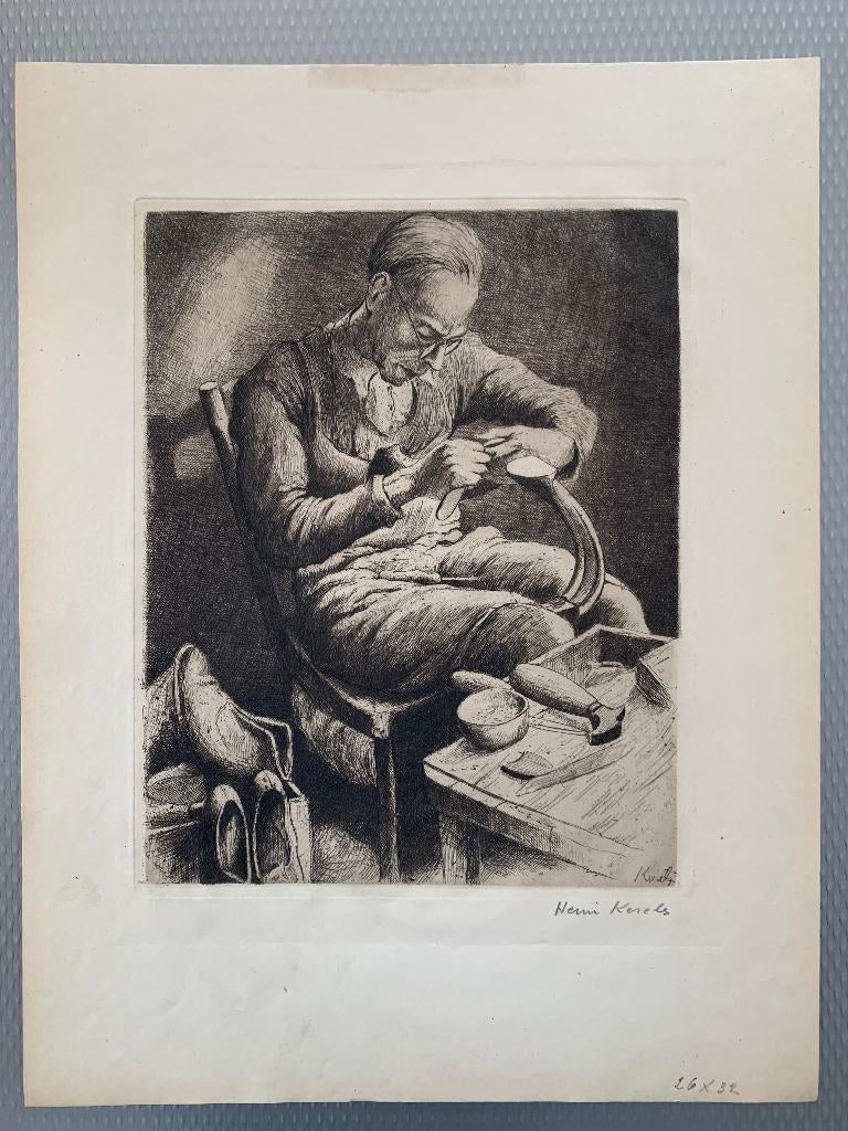 Henri Kerels - De schoenmaker - ets, Antiek en Kunst, Ophalen of Verzenden, Ets, Gesigneerd