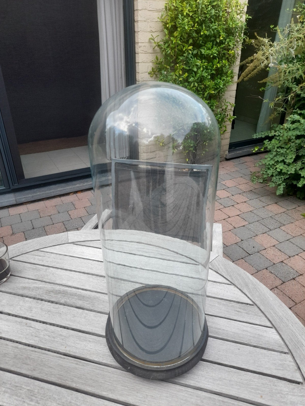 hoge glazen stolp op voet, Enlèvement