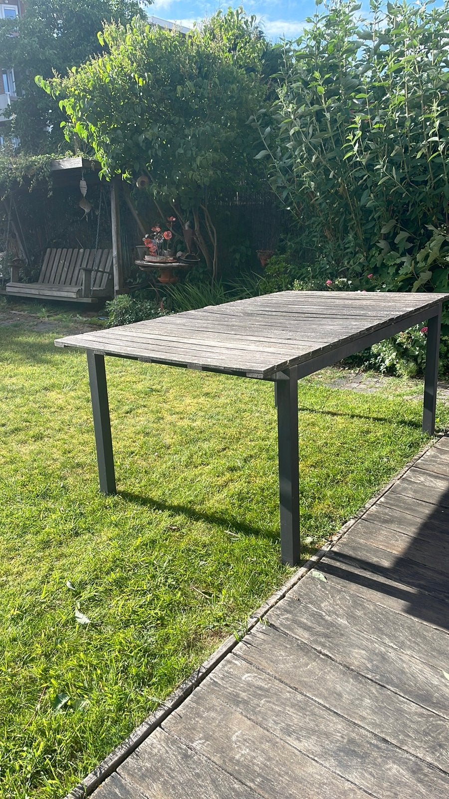 Tuintafel aluminium en hout 2mx1m, Tuin en Terras, Ophalen, Gebruikt, Rechthoekig, Aluminium