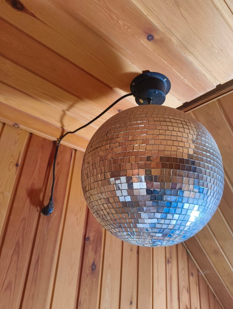 Grote Vintage Discobal / Spiegelbol met Plafondmotor, Muziek en Instrumenten, Licht en Laser, Ophalen, Gebruikt, Discobol