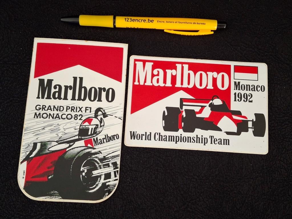 Lot d'autocollants vintage Marlboro Formula 1 Monaco 82 & 92, Collections, Enlèvement ou Envoi, Comme neuf, Voiture ou Moto