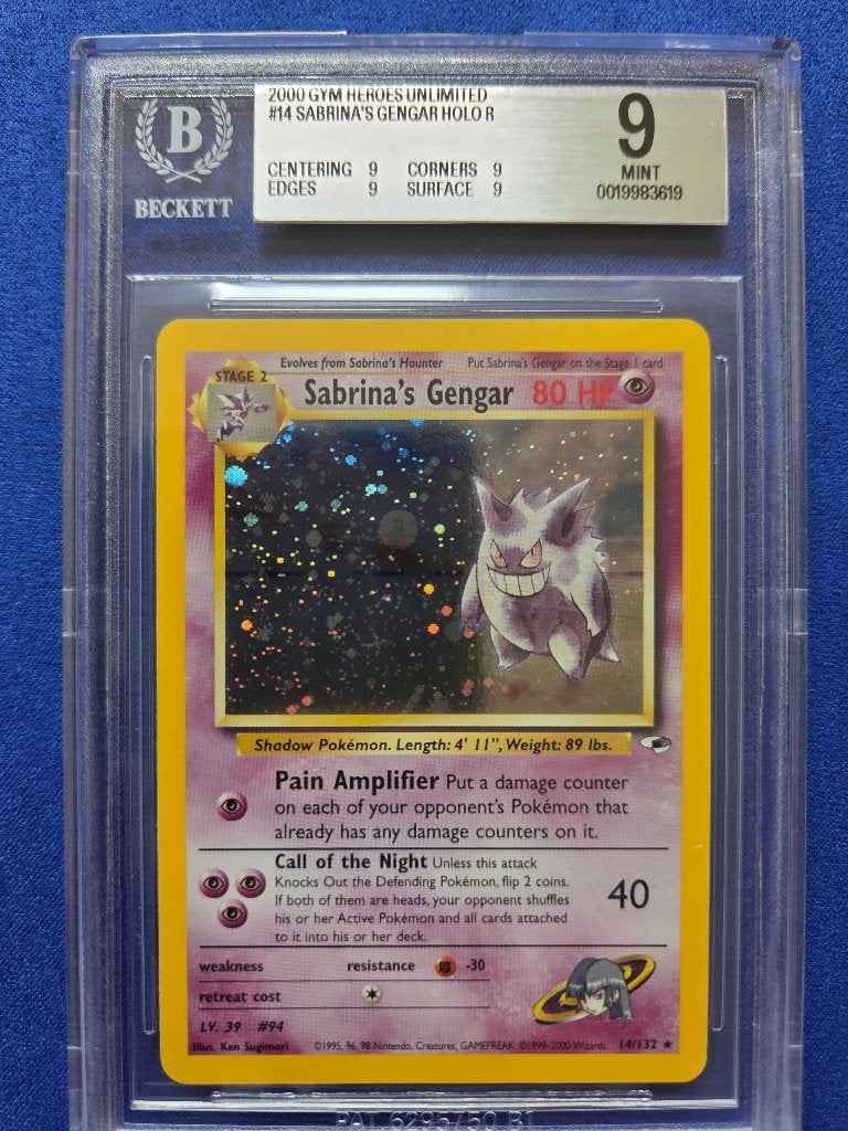 2000 Gym Heroes Sabrina’s Gengar 14/132 | BGS 9, Ophalen of Verzenden, Zo goed als nieuw, Losse kaart, Foil