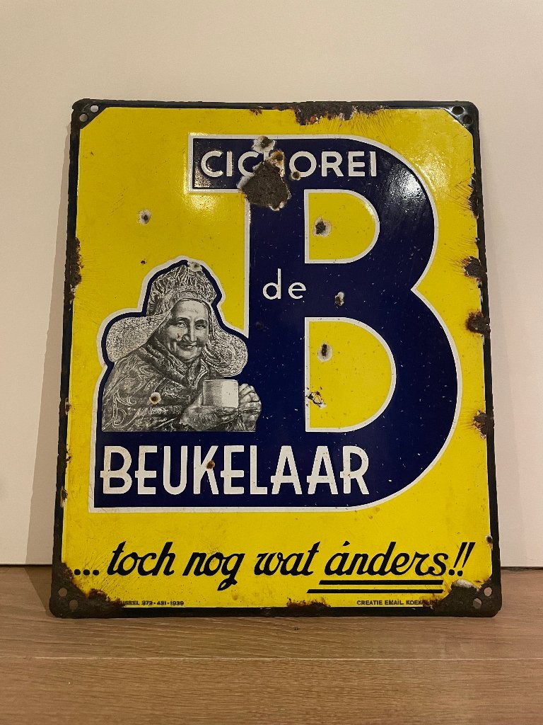 Emaille bord De Beukelaar cichorei, Ophalen of Verzenden, Gebruikt, Reclamebord