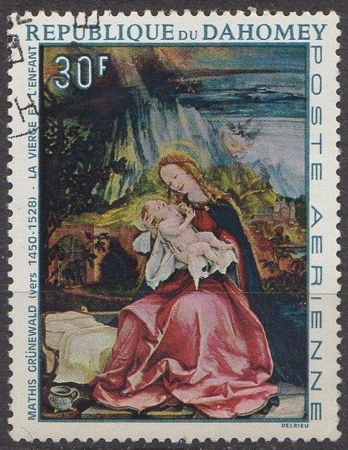 Dahomey - "Madonna en kind" -Matthias Grünewald -1967, Postzegels en Munten, Postzegels | Afrika, Ophalen of Verzenden, Gestempeld
