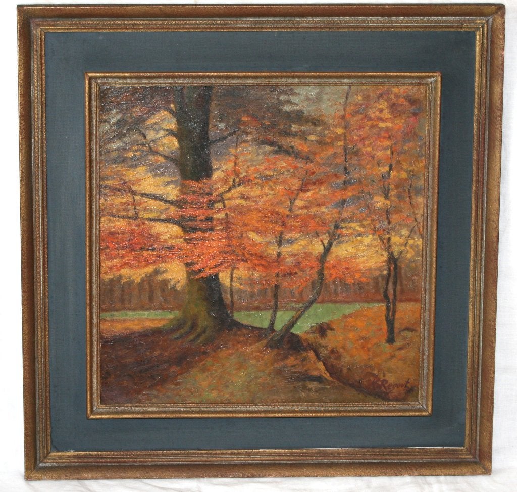 K. Regout schilderij olie op paneel Gesigneerd, Enlèvement ou Envoi, Peinture à l'huile, Panneau, Paysage