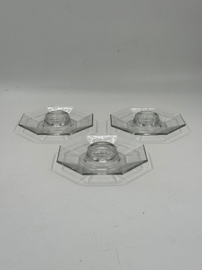 Vintage art deco kandelaars in geperst glas, Antiek en Kunst, Ophalen of Verzenden, Glas