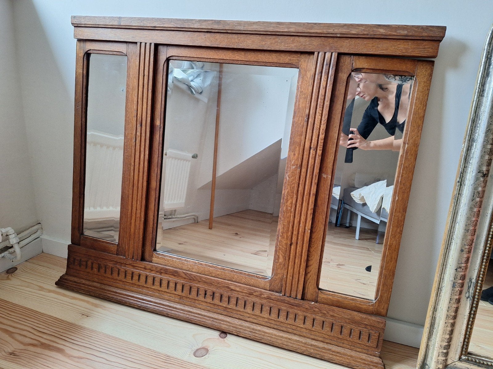 Miroir biseauté ancien vintage coiffeuse bois, Enlèvement
