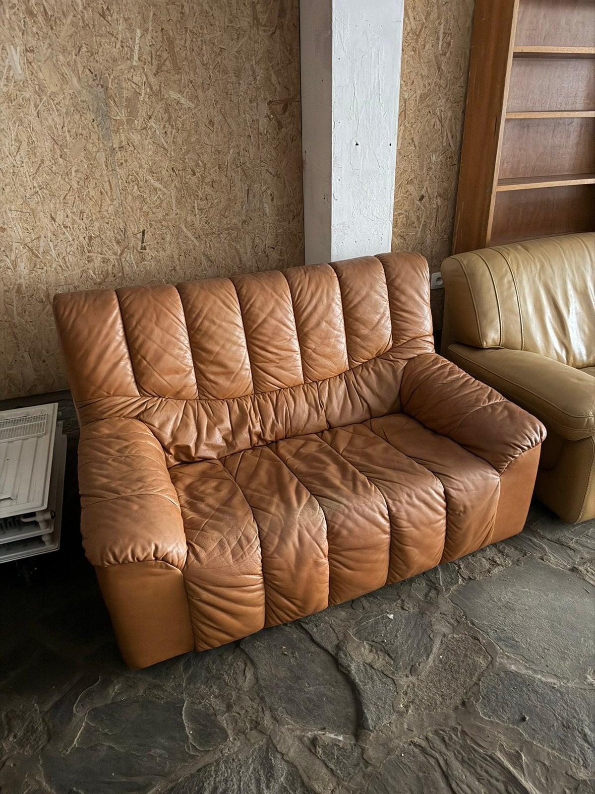 Lederen vintage zetel, Enlèvement, Utilisé