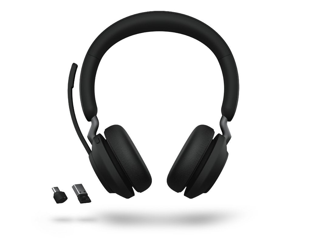 headset Jabra Evolve2 65 Link380a UC Stereo Stand Black, Computers en Software, Headsets, Nieuw, On-ear, Draadloos, Ophalen of Verzenden