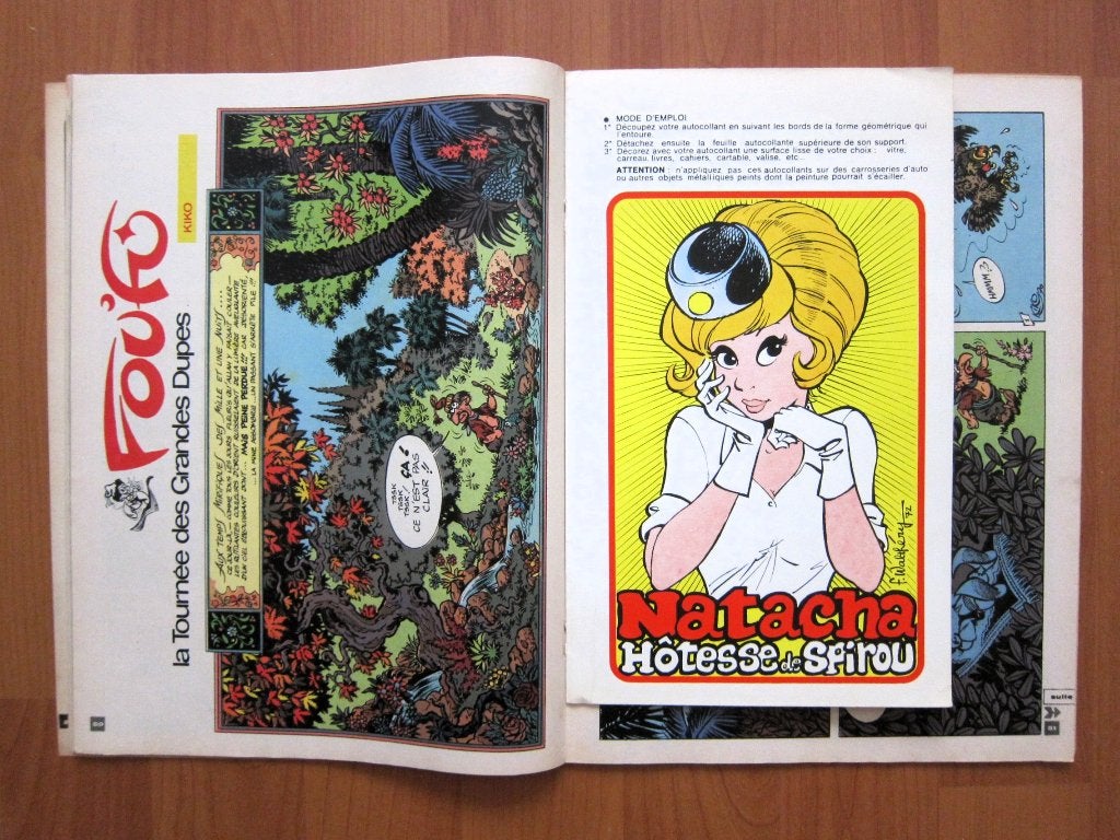 Spirou 1823 + autocollants Natacha et Melle Jeanne (1973), Livres, Enlèvement ou Envoi, Une BD, Comme neuf, Divers auteurs
