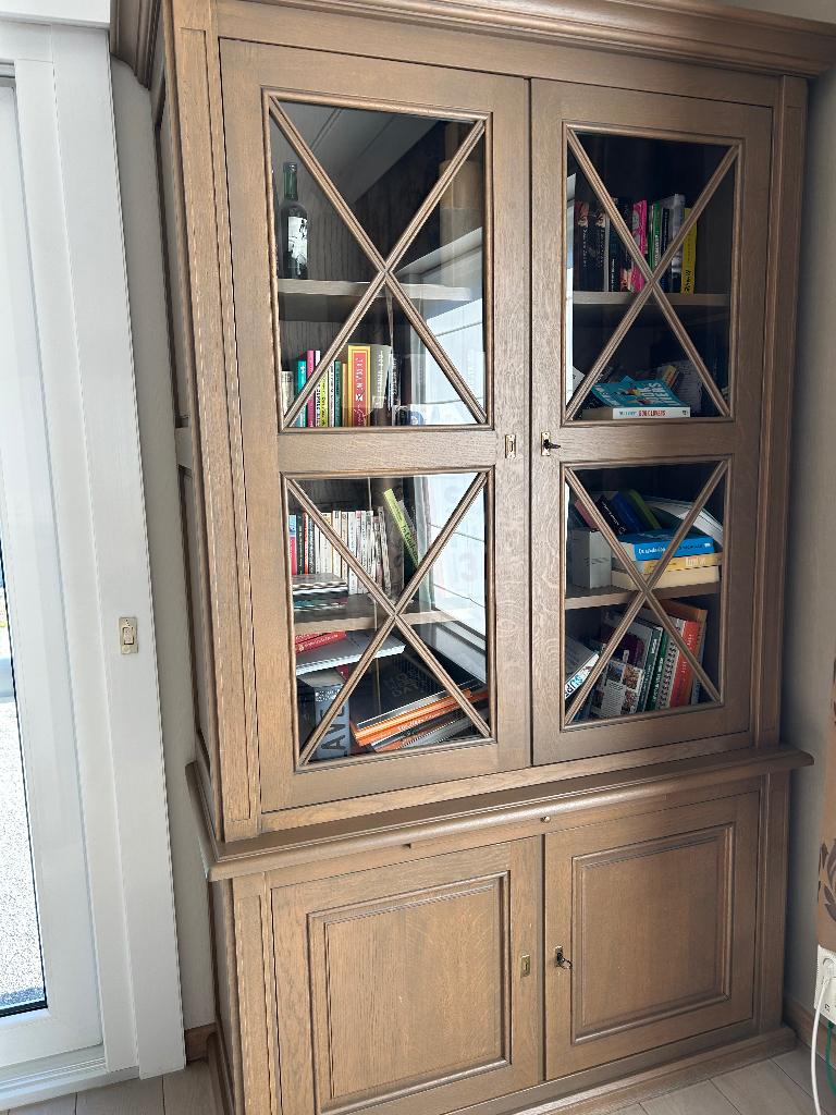 Boekenkast massief hout met glas, Huis en Inrichting, Kasten | Boekenkasten, Ophalen, Glas, Landelijk, Gebruikt