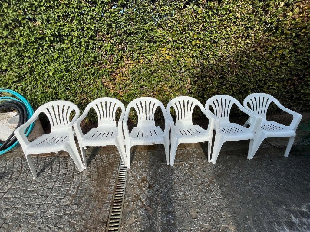 Chaise de jardin en plastique blanc, Enlèvement, Utilisé, Synthétique, Empilable