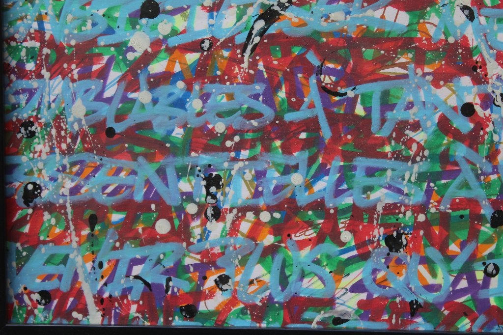Peinture unique d'Axel sur papier. Texte et poésie colorés, Enlèvement ou Envoi, Papier/carton, Autre sujet, Signé
