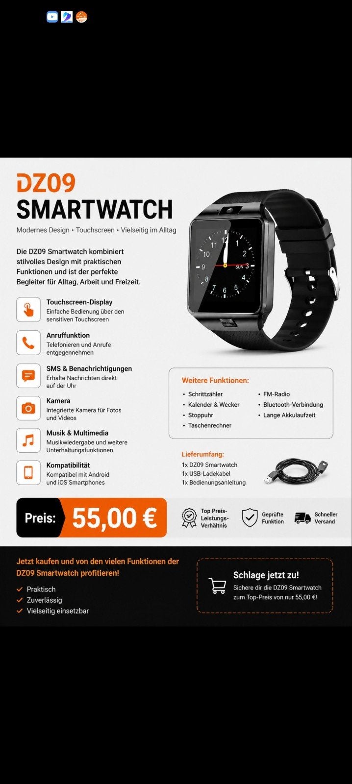Caméra SIM Kart pour montre intelligente DZ09, Enlèvement ou Envoi