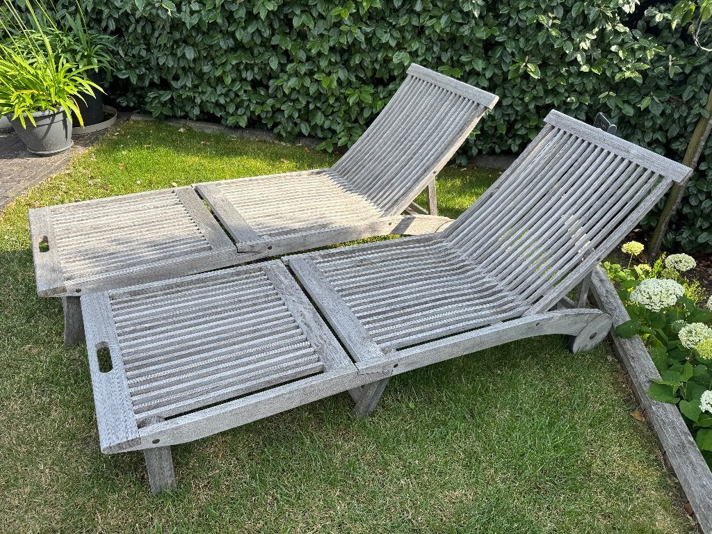 ligzetels tuin, Tuin en Terras, Ophalen, Gebruikt, Teakhout, Verstelbaar