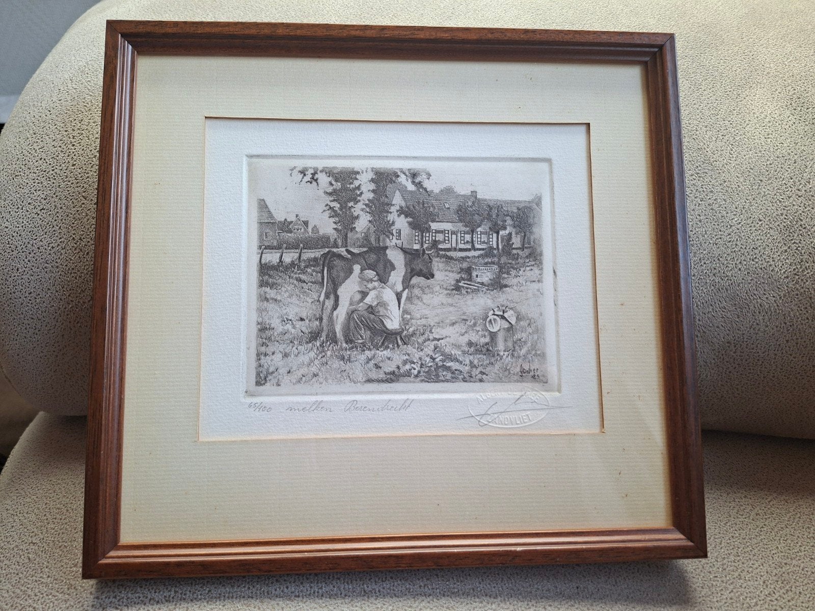 authentieke ets "Melken Berendrecht", Antiek en Kunst, Ophalen of Verzenden