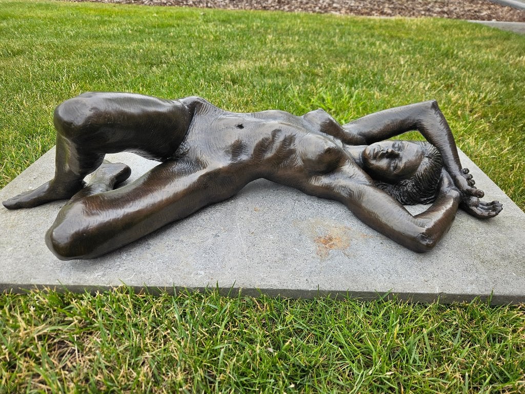 Duriez Irénée bronzen sculptuur liggend naakt vroeg werk !!!, Statue, Enlèvement ou Envoi, Brun, Fait main