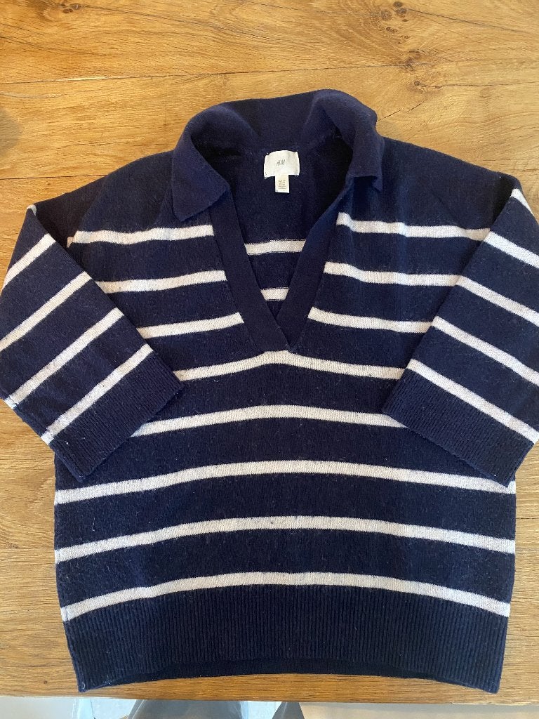 Blauw/wit gestreepte trui korte mouw H&M, H&M, Blauw, Ophalen of Verzenden, Maat 36 (S)