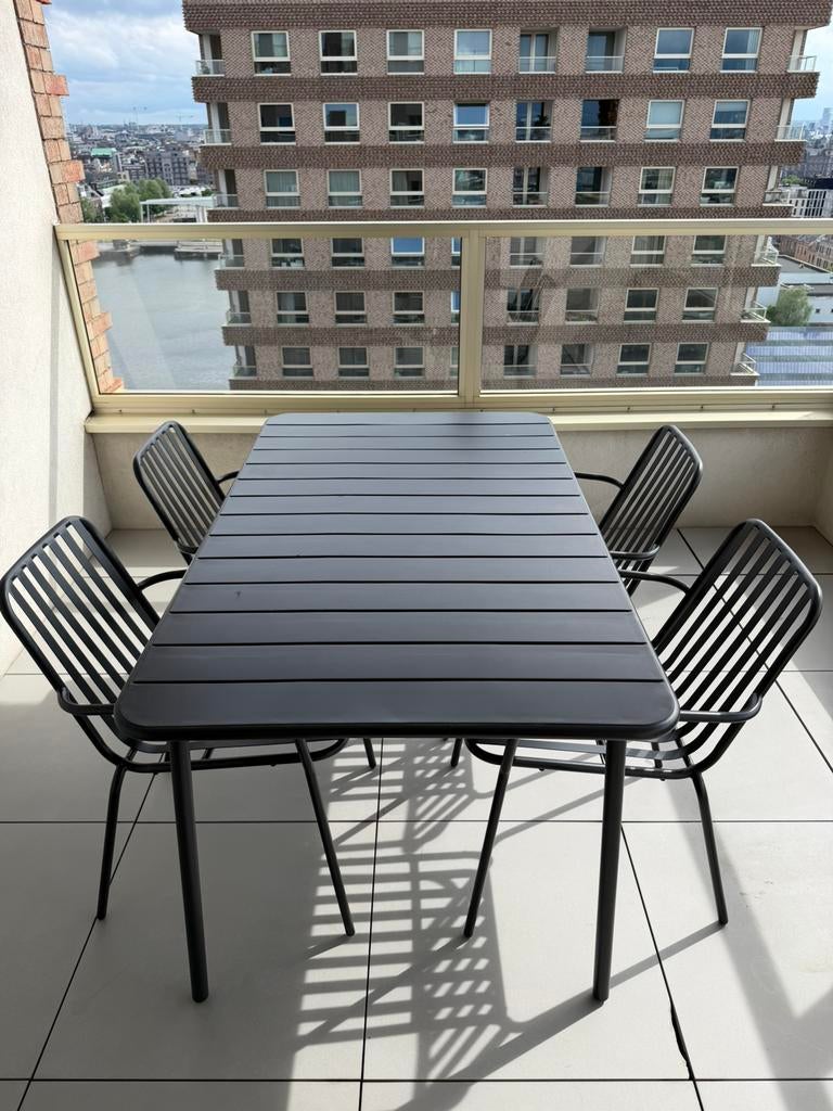 Tuintafel + 4 stoelen metaal antraciet, Tuin en Terras, Ophalen, Zo goed als nieuw