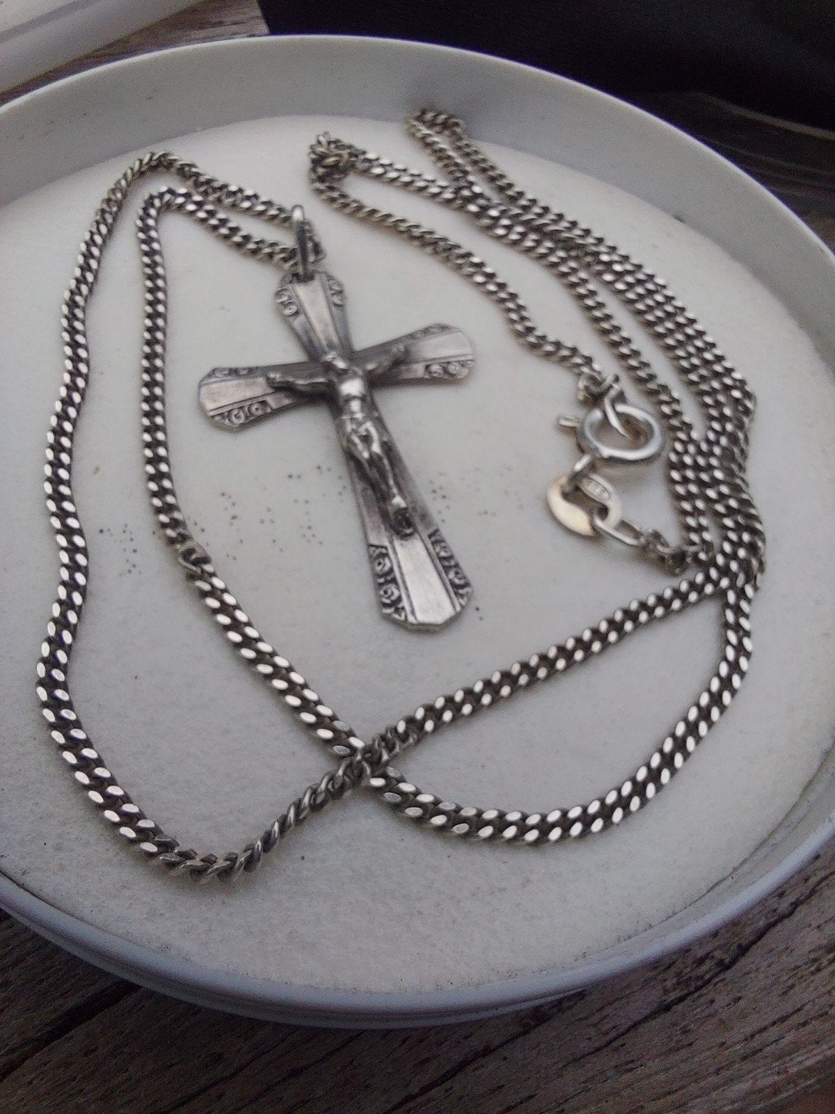 Zilver antiek kruisje jaren 30 met zilveren ketting 925, Antiek en Kunst, Antiek | Zilver en Goud, Ophalen of Verzenden, Zilver