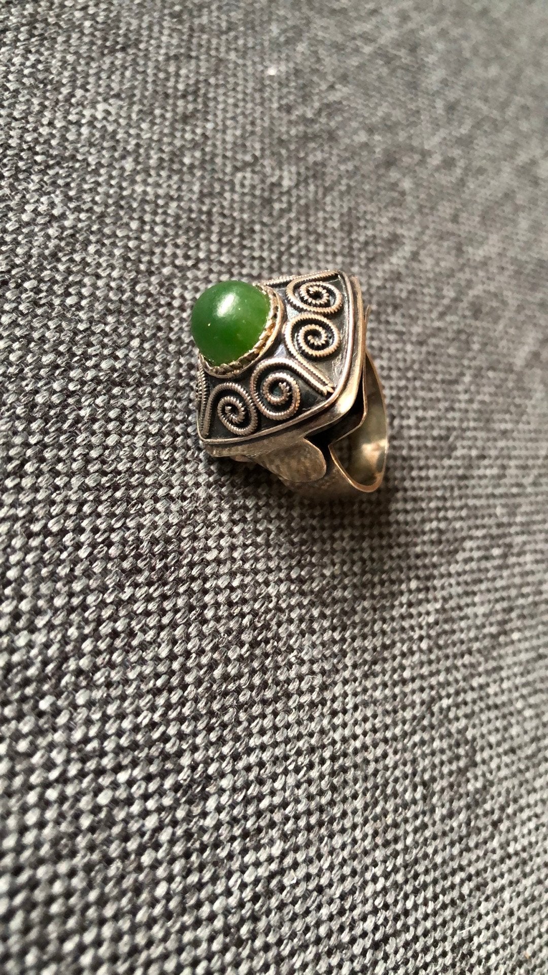 Bague argent néphrite art deco, Enlèvement ou Envoi, Comme neuf, Argent