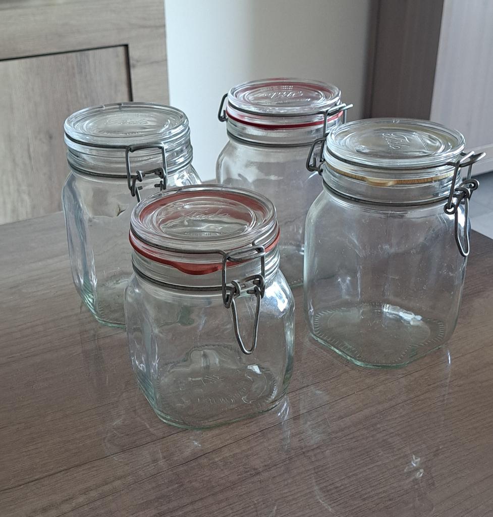 Inmaak potten 4 stuks, Huis en Inrichting, Keuken | Potten en Pannen, Ophalen, Zo goed als nieuw, Glas, Pot, Bus of Blik