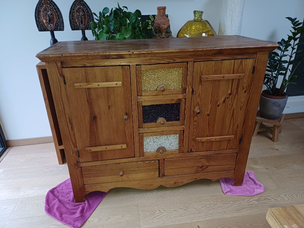 Mexicaans houten meubilair, Huis en Inrichting, Kasten | Buffetkasten, Ophalen, Gebruikt, Glas, 100 tot 150 cm