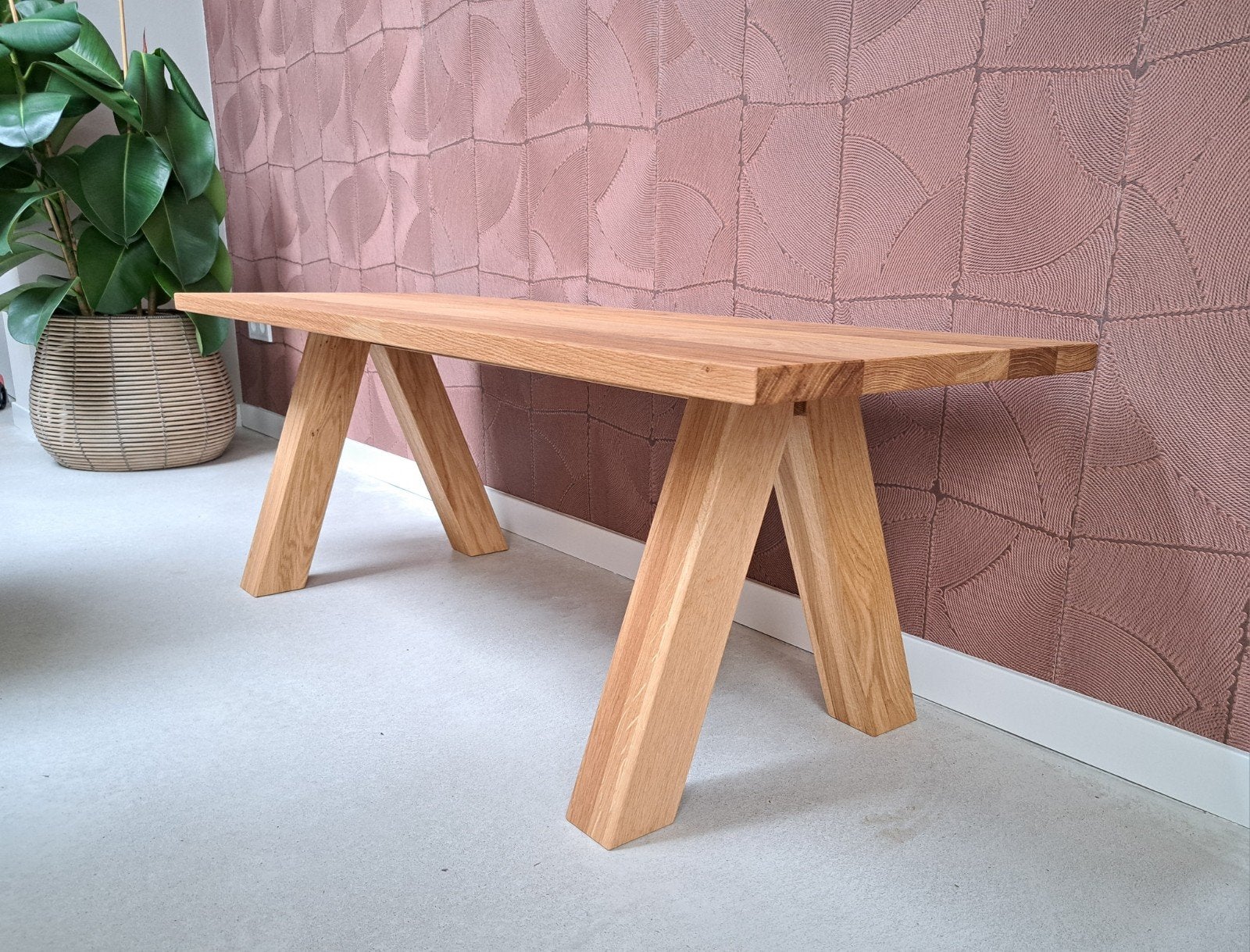 *Nieuw* Uniek massief eiken bank, Ophalen, Minder dan 75 cm, Nieuw, Rechte bank