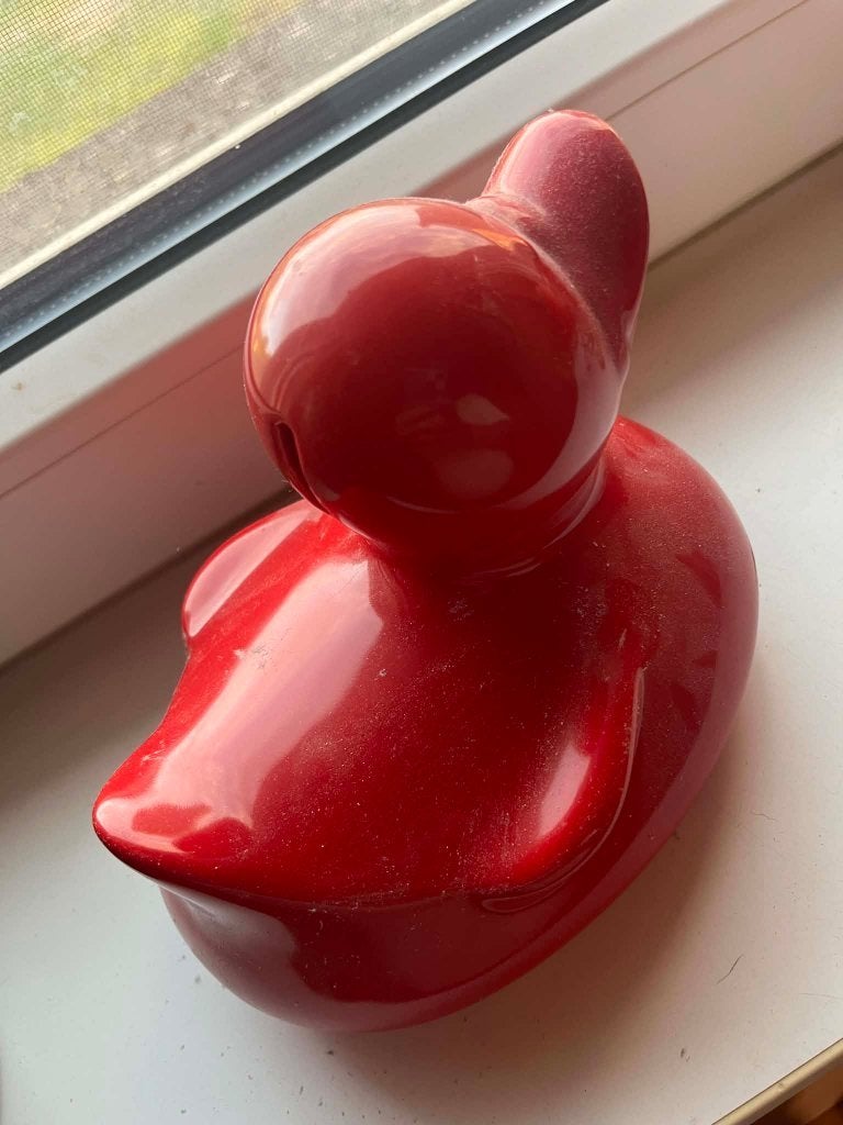 Tirelire canard rouge, Enlèvement, Neuf, Pierre, Poterie ou Céramique, Animal