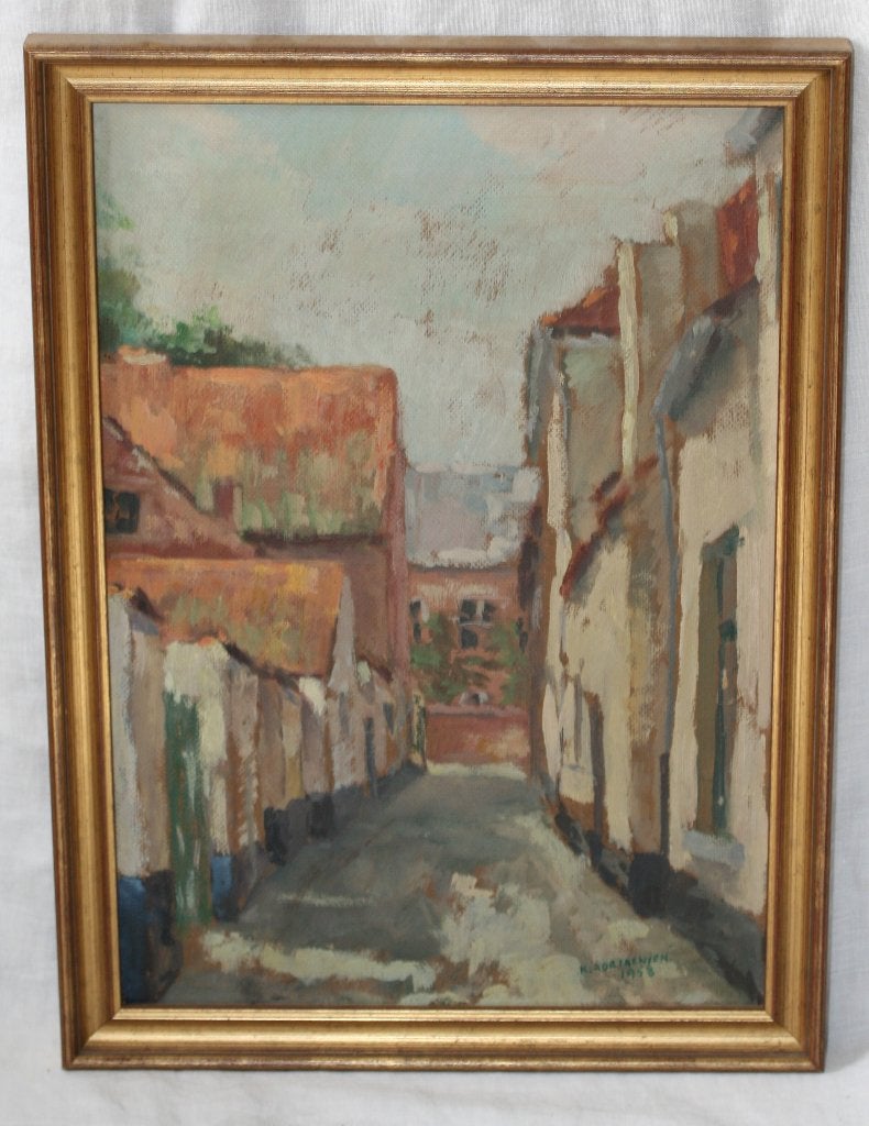 K. Adriaensen 1958 Schilderij Olie op panel, Antiquités & Art, Art | Peinture | Classique, Enlèvement ou Envoi, Daté, Peinture à l'huile
