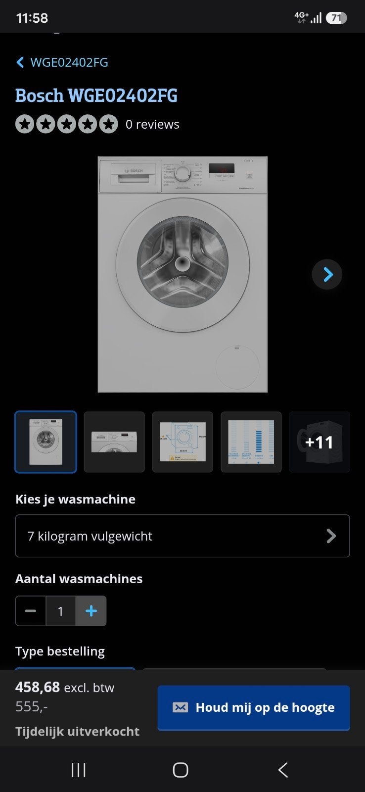 wasmachine bosch nieuw met factuur, Ophalen