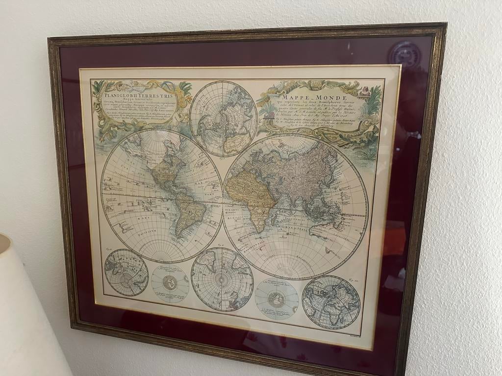 Cadre sous verre carte Mappe Monde, Enlèvement, Comme neuf