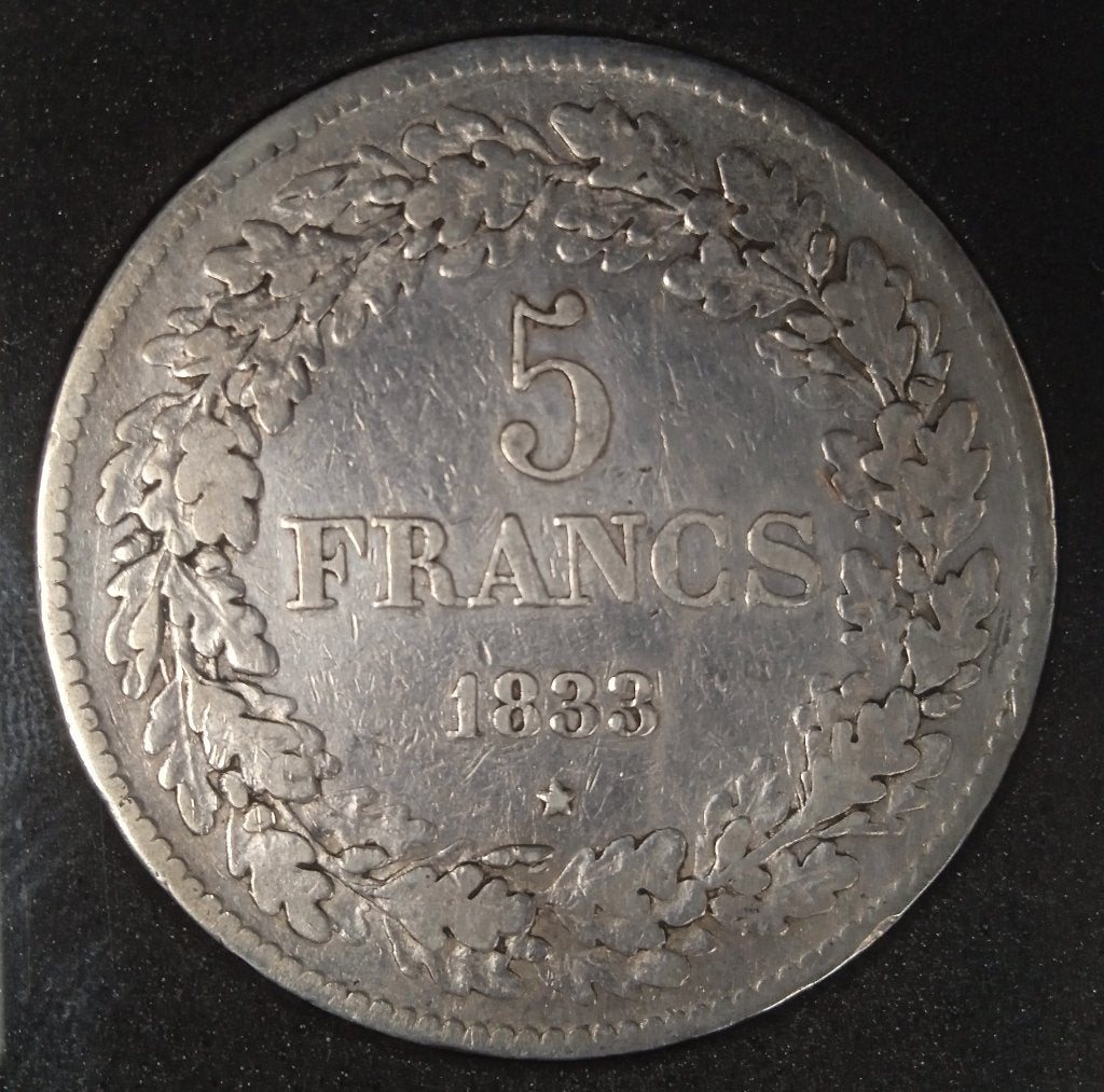 5 Francs 1833 Belgique, Postzegels en Munten, Verzenden, Zilver, Losse munt, Zilver