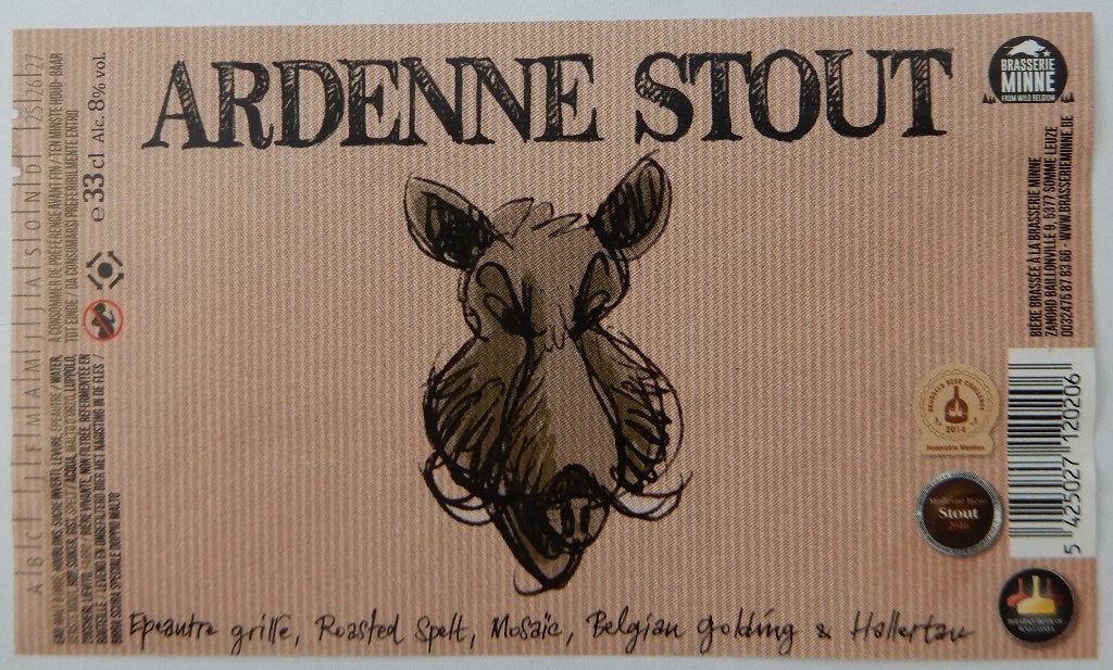 Etiquette de bière Ardenne Stout brasserie Minne (7v3), Enlèvement ou Envoi, Utilisé