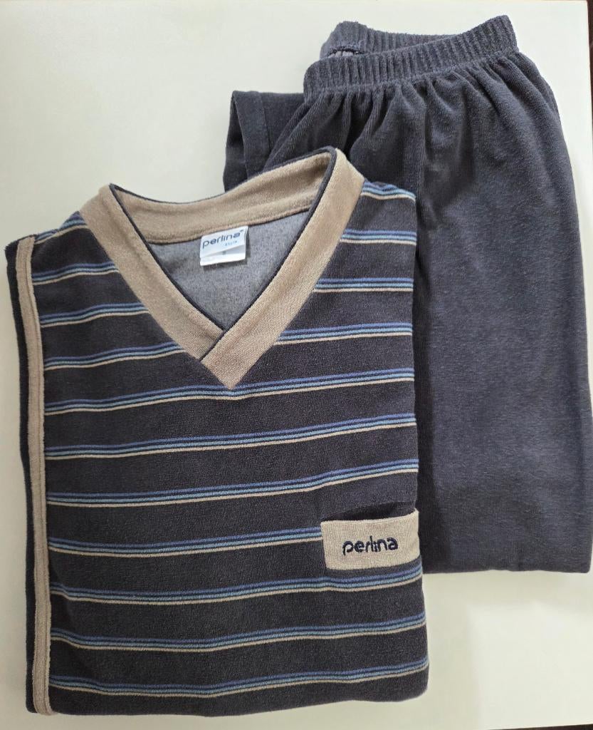 Winterpyjama blauw gestreept met lange broek van Perlina, S, Ophalen of Verzenden, Zo goed als nieuw