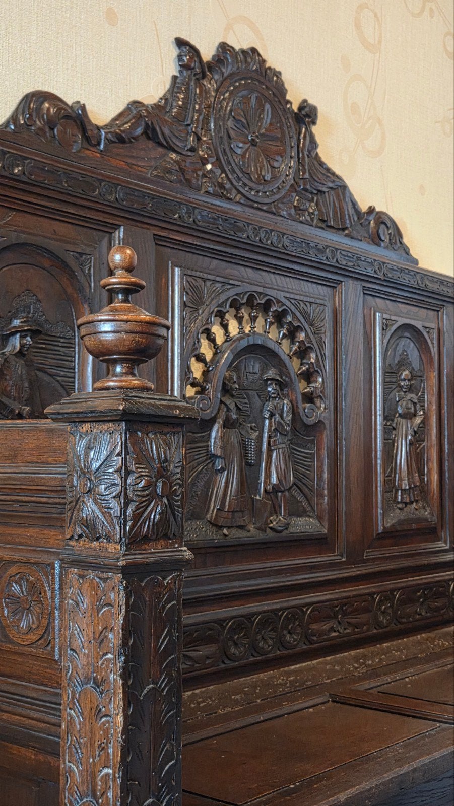 Antieke Bretoense bank – rijk gesneden massief hout – uniek, Antiek en Kunst, Ophalen
