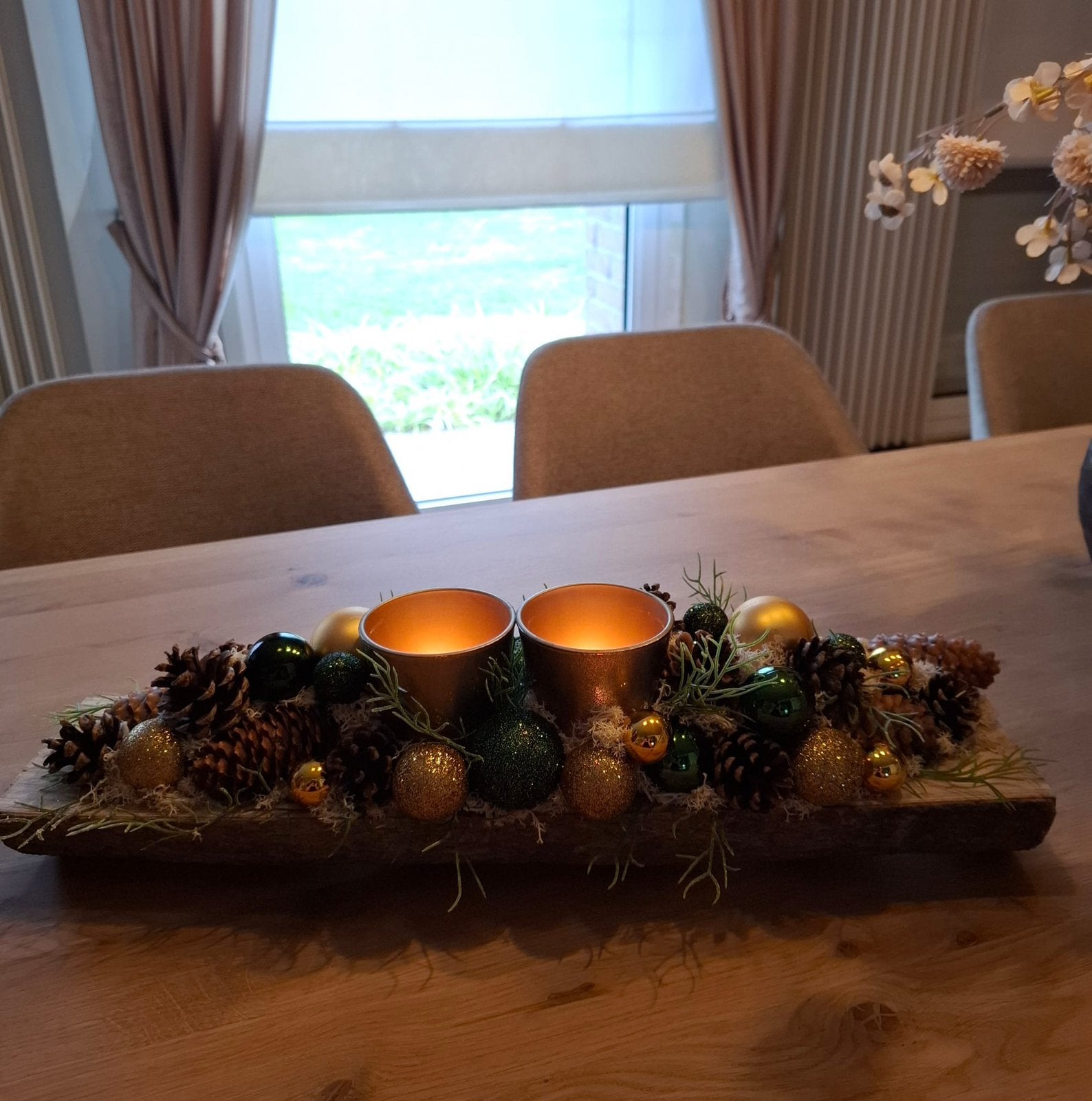 Prachtig nieuw tafelstuk met kaarsenpotjes !, Ophalen, Nieuw