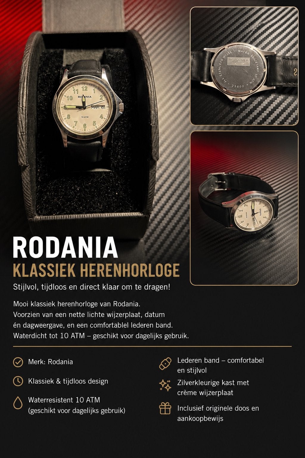 Rodania Herenhorloge klassiek & tijdloos met originele doos, Enlèvement, Montre-bracelet