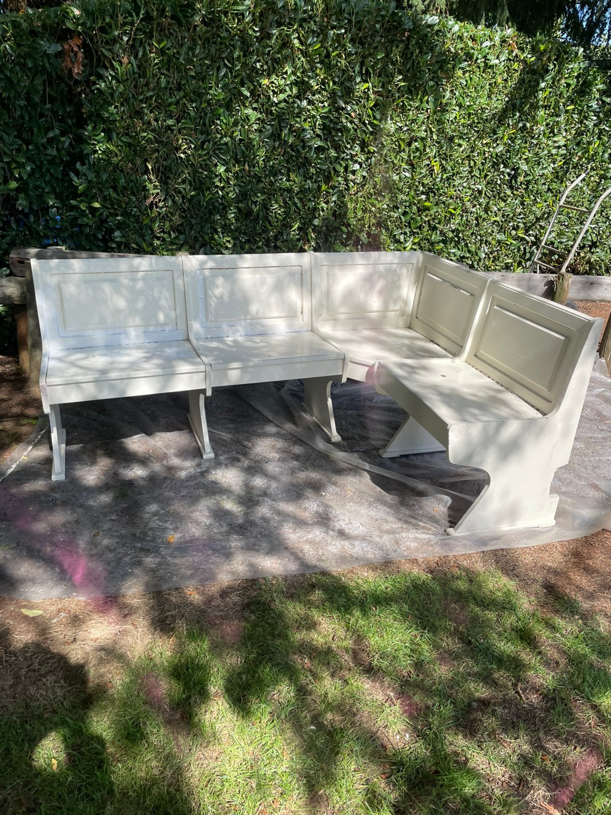 Hoekzitbank volle eik wit geverfd openklapbaar, Tuin en Terras, Tuinbanken, Ophalen, Gebruikt
