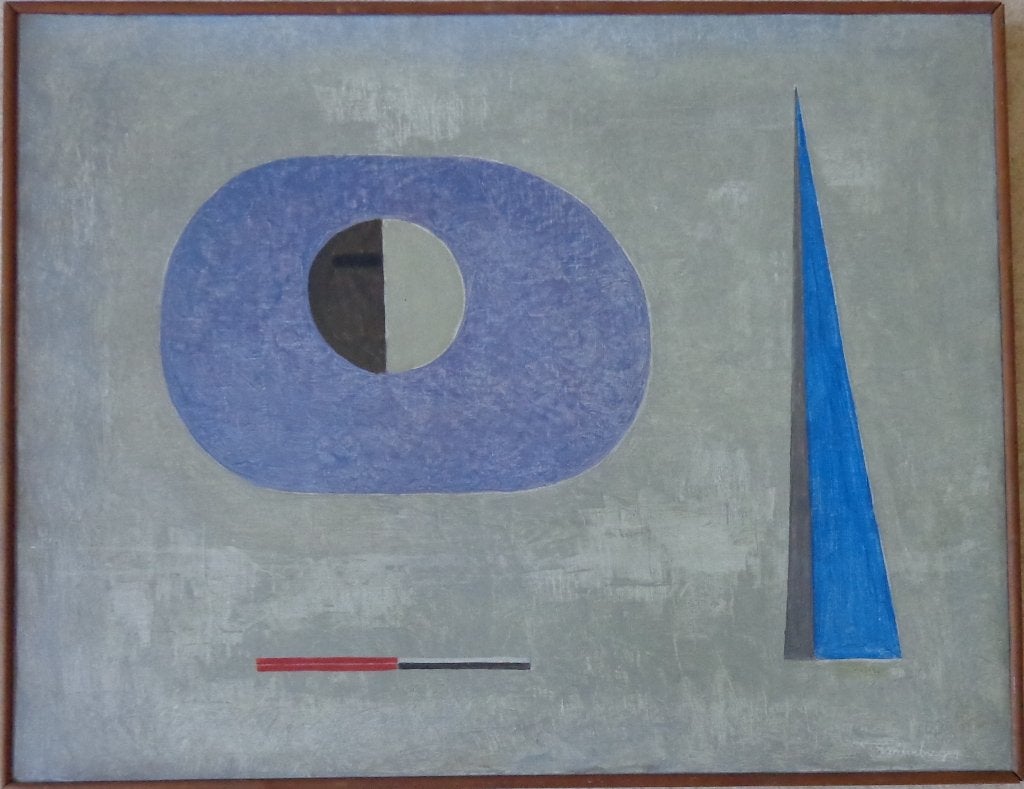 RUDOLF MEERBERGEN / GEOMETRIE / OLIEVERF DOEK 57x72cm KADER, Enlèvement