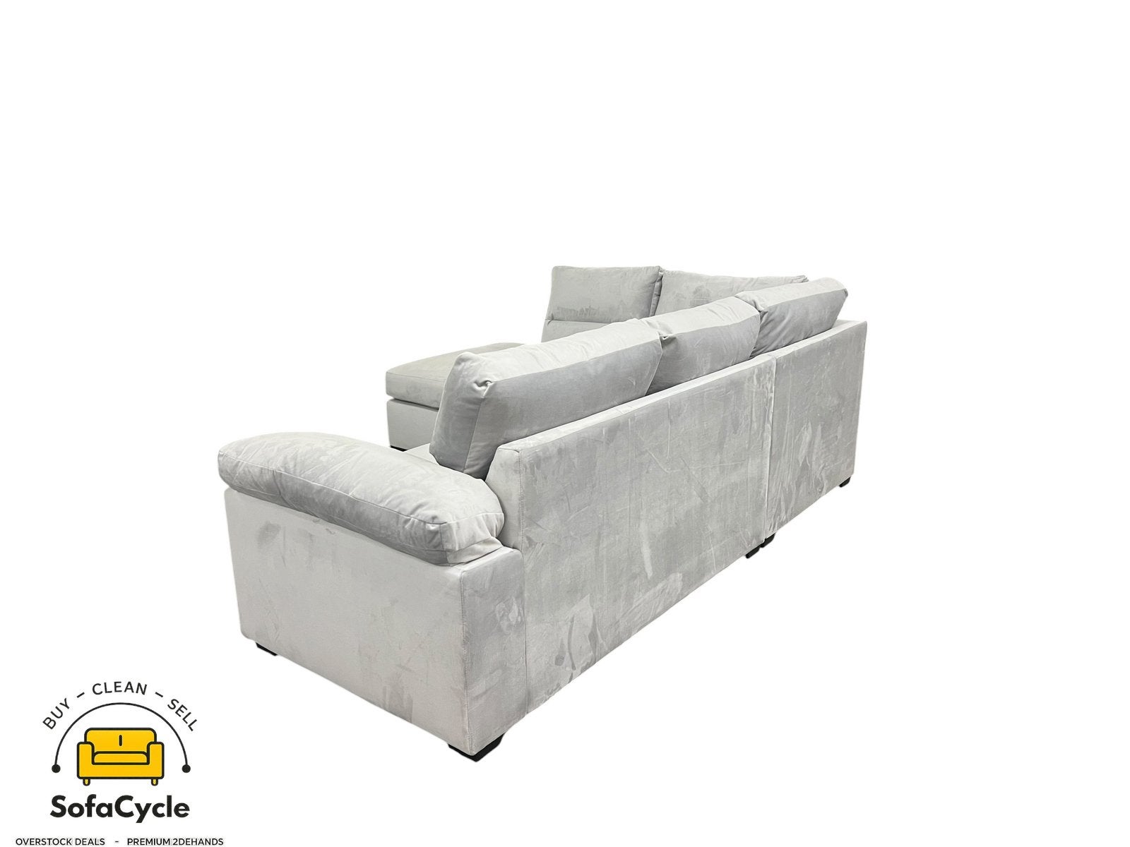 Fauteuil d'angle en velours gris clair, angle L — overstock, Neuf, Enlèvement ou Envoi, SofaCycle, Info@sofacycle.be