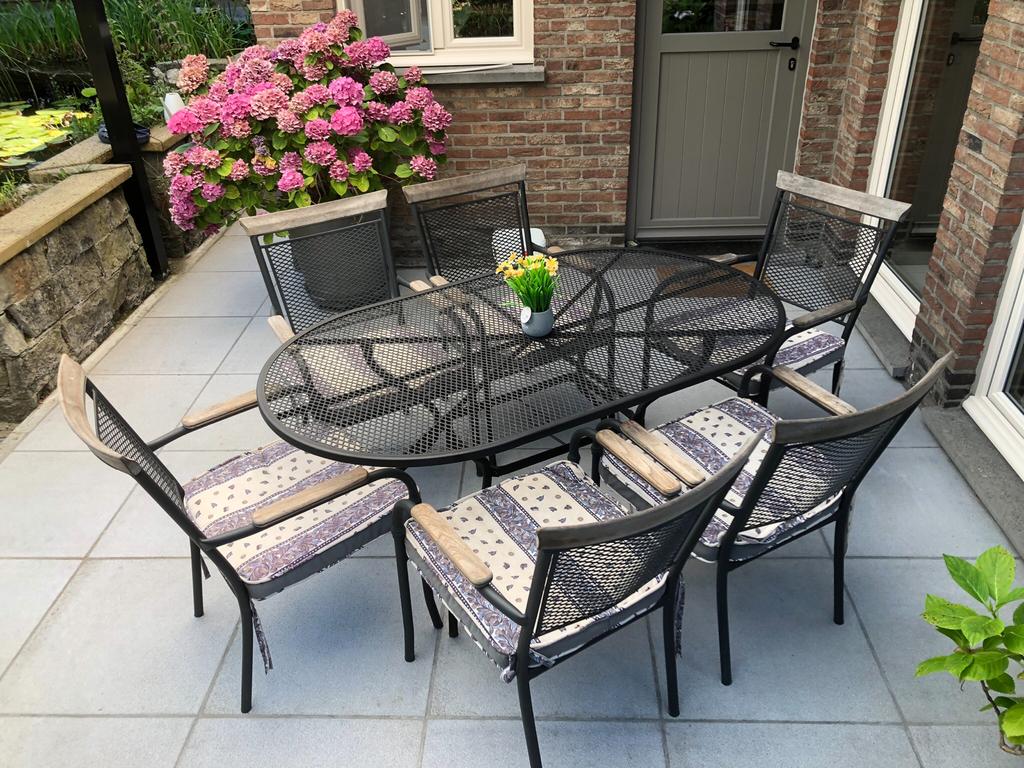 Mooi degelijk tuinset, Tuin en Terras, Tuinsets en Loungesets, Ophalen, Gebruikt, 6 zitplaatsen, Tuinset