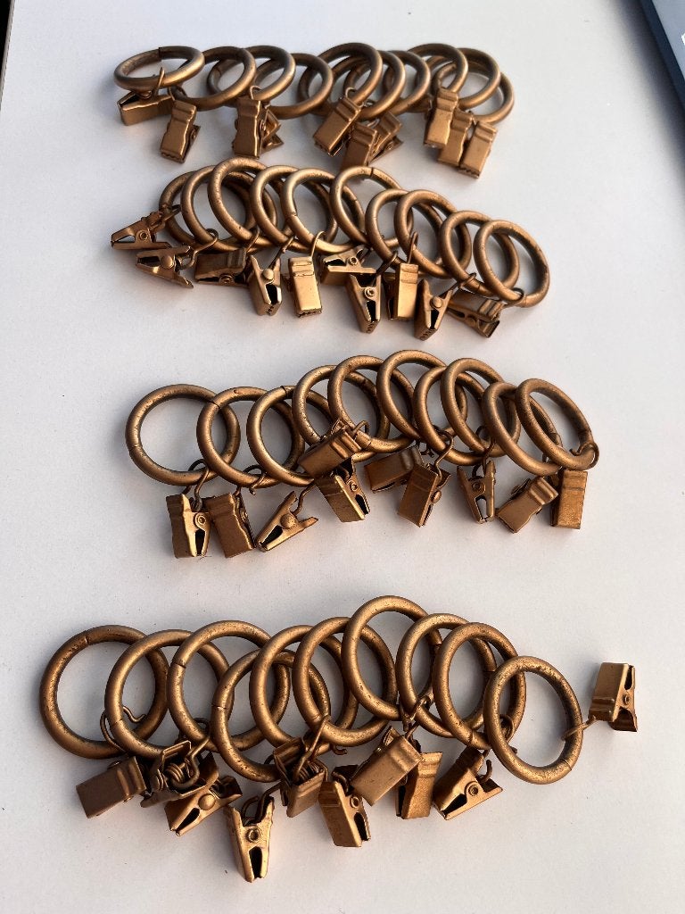 40 Metalen gordijnringen met krachtige knijpers, Huis en Inrichting, Gebruikt, Ophalen of Verzenden, Klassiek, Goud